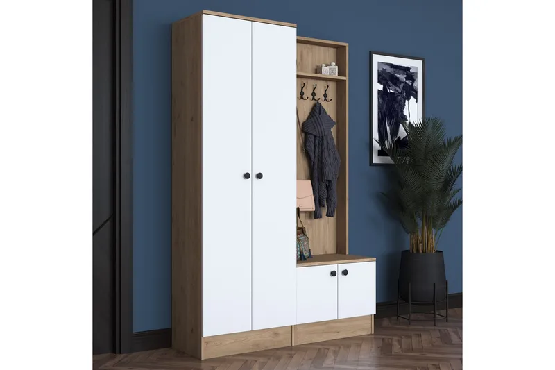 Hooda Gangmøbelsett Hvit/Brun - Hanah Home - Møbler - Gangmøbler - Møbelsett til gang & entre