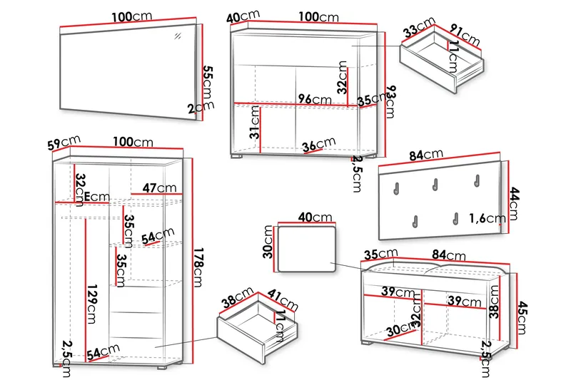 Agawal Entrémøbelsett - Møbler - Gangmøbler - Møbelsett til gang & entre