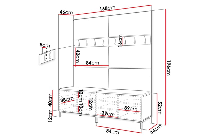 Ahsamin Hall Møbelsett - Hvit - Møbler - Gangmøbler - Møbelsett til gang & entre