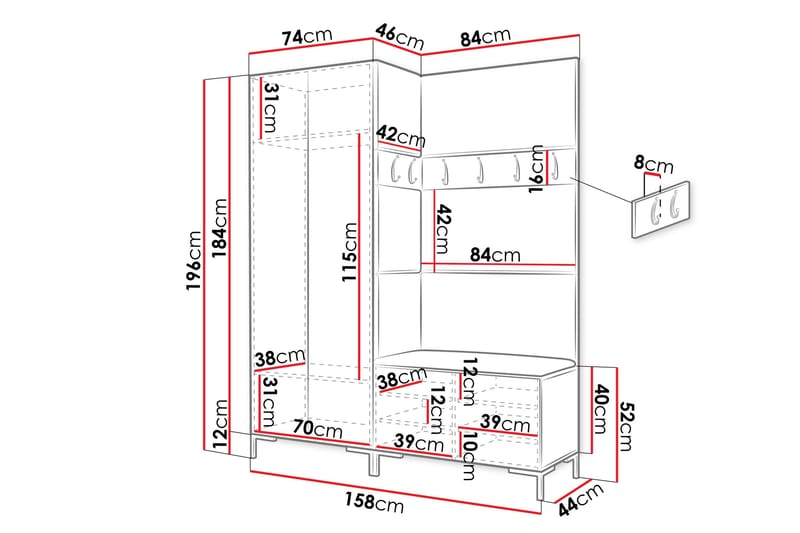 Ahsamin Hall Møbelsett - Oransje - Møbler - Gangmøbler - Møbelsett til gang & entre