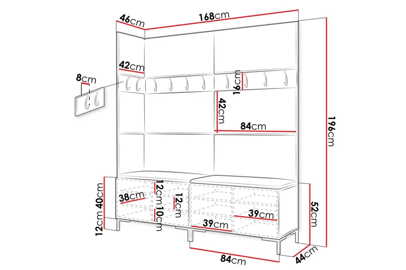 Ahsamin Hall Møbelsett - Svart - Møbler - Gangmøbler - Møbelsett til gang & entre