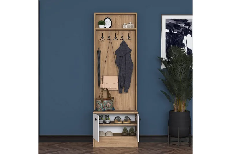 Alvric Entrémøbelsett - Valnøtt/Hvit - Møbler - Gangmøbler - Møbelsett til gang & entre