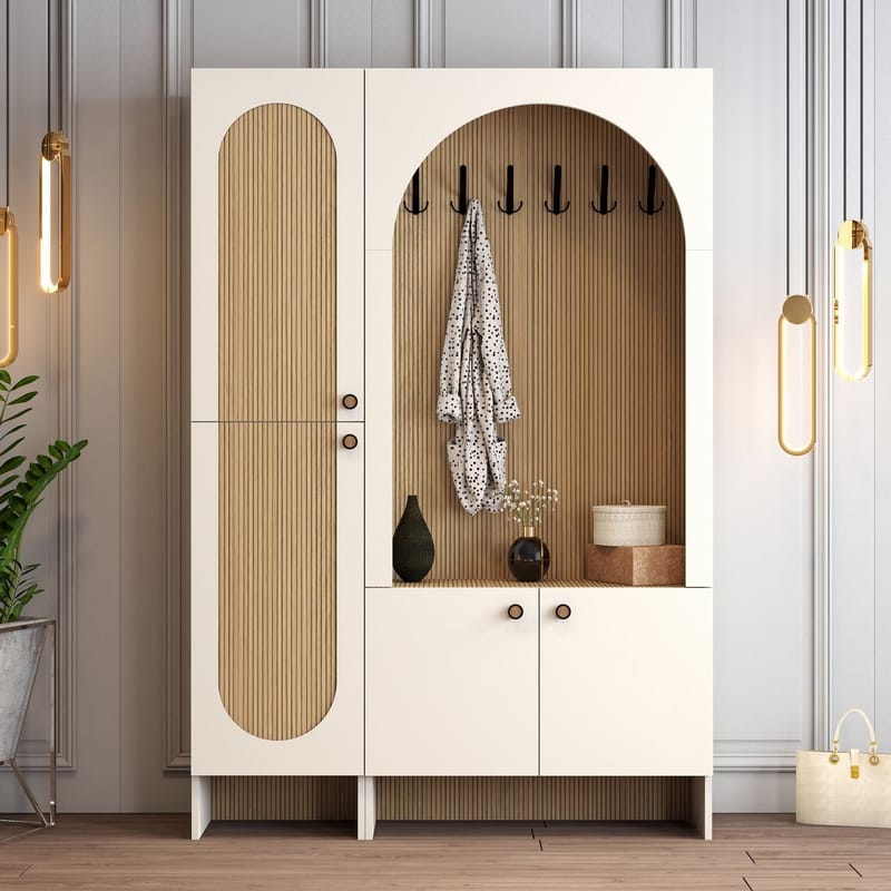 Ayleid hallmøbel 200 cm - Krem / Eik - Møbler - Gangmøbler - Møbelsett til gang & entre