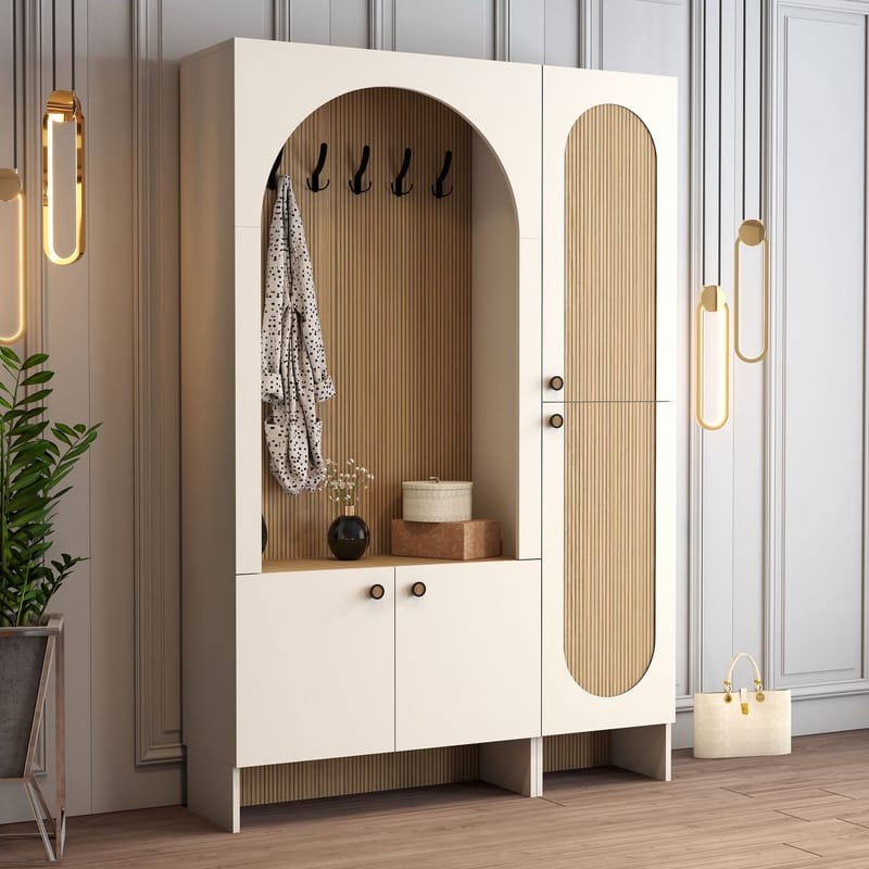 Ayleid hallmøbel 200 cm - Krem / Eik - Møbler - Gangmøbler - Møbelsett til gang & entre