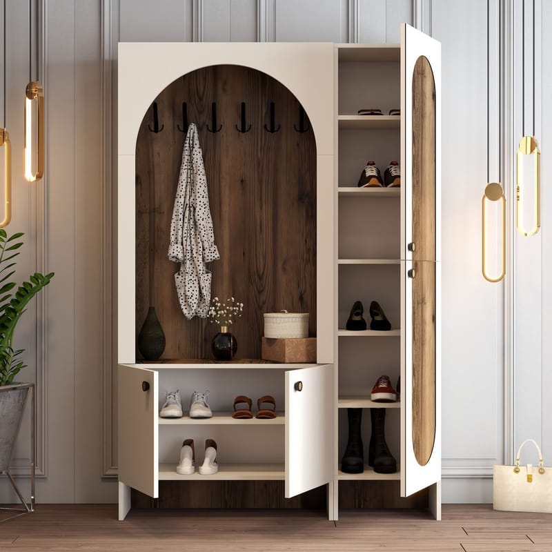 Ayleid hallmøbel 200 cm - Krem / Valnøtt - Møbler - Gangmøbler - Møbelsett til gang & entre