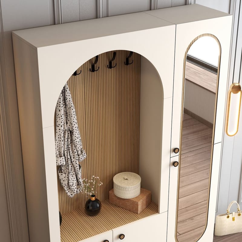 Ayleid hallmøbel med speil 200 cm - Krem / Eik - Møbler - Gangmøbler - Møbelsett til gang & entre