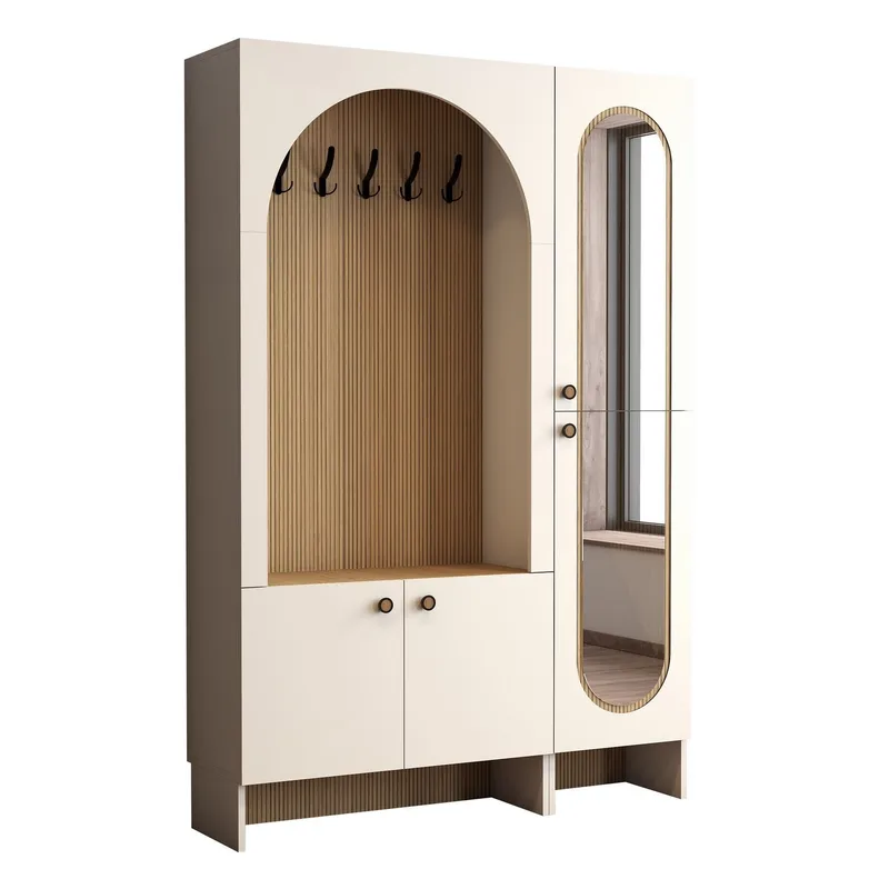 Ayleid hallmøbel med speil 200 cm, Krem / Eik