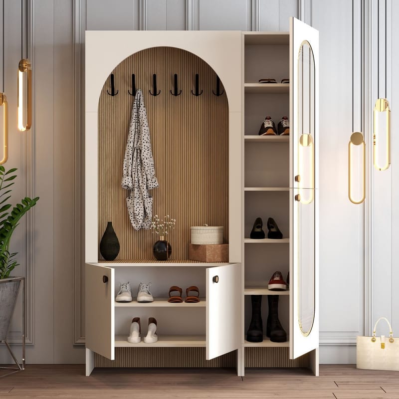 Ayleid hallmøbel med speil 200 cm - Krem / Eik - Møbler - Gangmøbler - Møbelsett til gang & entre