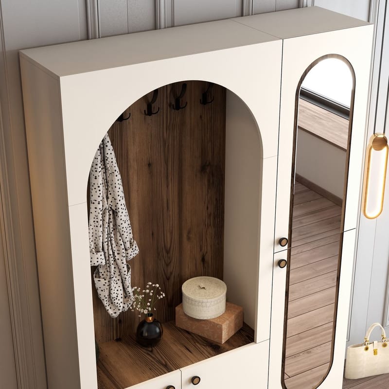 Ayleid hallmøbel med speil 200 cm - Krem / Valnøtt - Møbler - Gangmøbler - Møbelsett til gang & entre