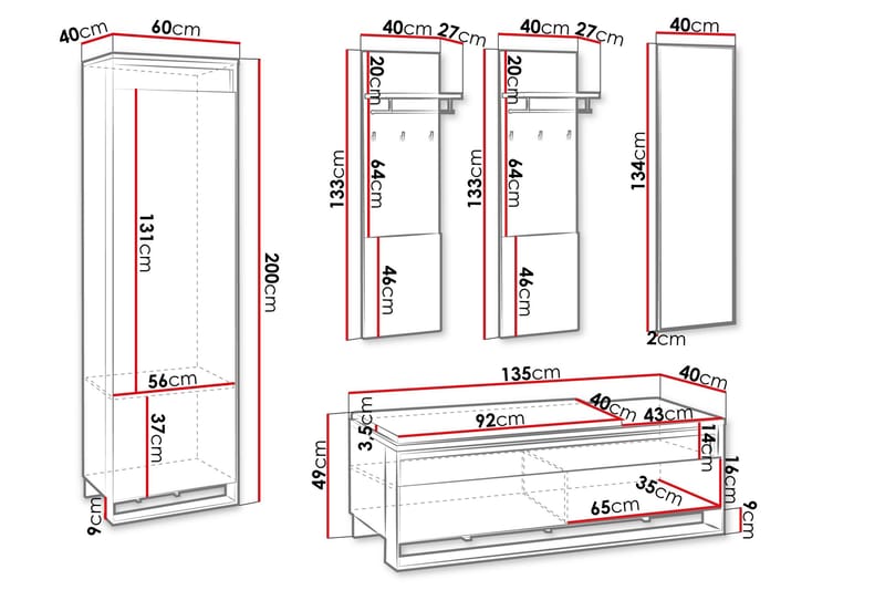 Dorana Hall Møbelsett - Brun/Beige - Møbler - Gangmøbler - Møbelsett til gang & entre