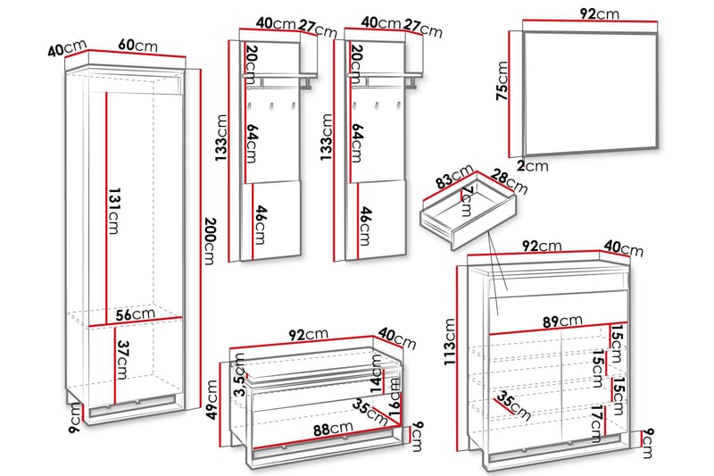 Dorana Hall Møbelsett - Brun/Sort - Møbler - Gangmøbler - Møbelsett til gang & entre