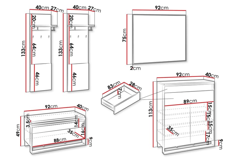 Dorana Hall Møbelsett - Brun/Sort - Møbler - Gangmøbler - Møbelsett til gang & entre