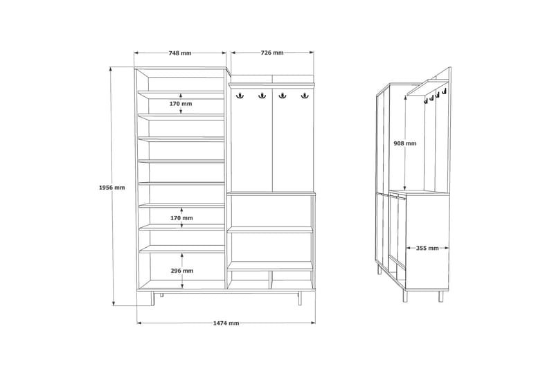 Ethelred Gangmøbelsett - Eik/Rød - Møbler - Gangmøbler - Møbelsett til gang & entre