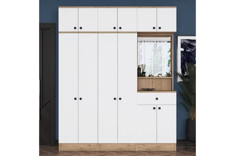 Garderobestativ Donel Valnøtt / Hvit - Valnøtt / Hvit - Møbler - Gangmøbler - Møbelsett til gang & entre