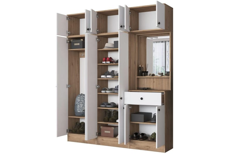 Garderobestativ Donel Valnøtt / Hvit - Valnøtt / Hvit - Møbler - Gangmøbler - Møbelsett til gang & entre