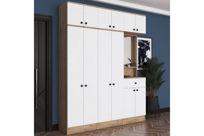 Garderobestativ Donel Valnøtt / Hvit - Valnøtt / Hvit - Møbler - Gangmøbler - Møbelsett til gang & entre