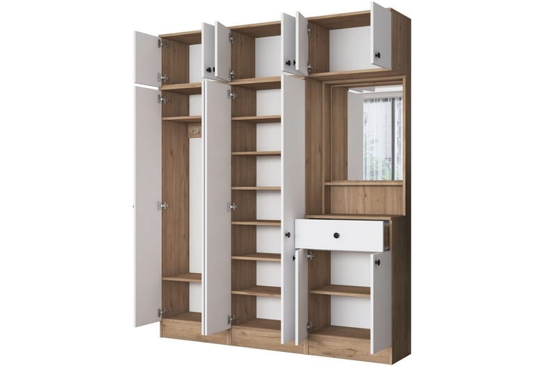 Garderobestativ Donel Valnøtt / Hvit - Valnøtt / Hvit - Møbler - Gangmøbler - Møbelsett til gang & entre