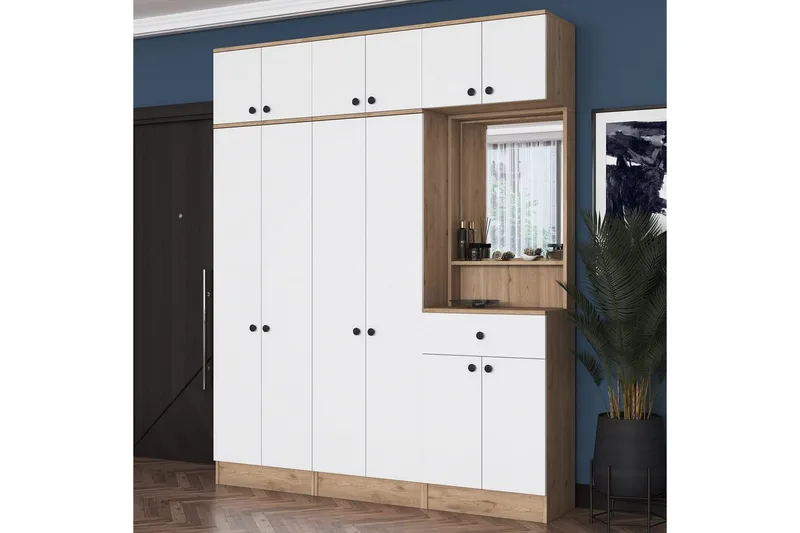 Garderobestativ Donel Valnøtt / Hvit - Valnøtt / Hvit - Møbler - Gangmøbler - Møbelsett til gang & entre