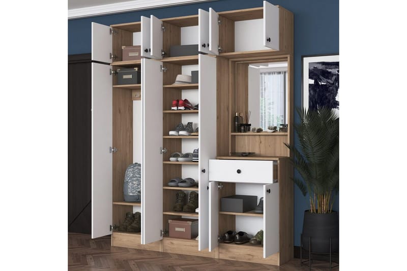Garderobestativ Donel Valnøtt / Hvit - Valnøtt / Hvit - Møbler - Gangmøbler - Møbelsett til gang & entre
