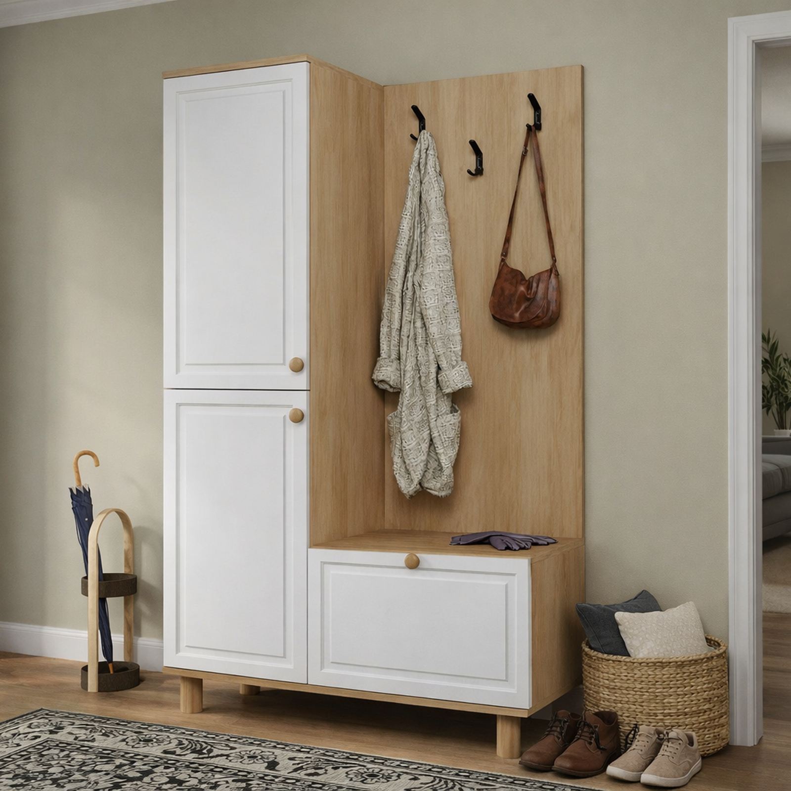 Garderobestativ Hanah Home Forma (90 x 173 x 37 cm) Hvit eik - Hvit og eik
