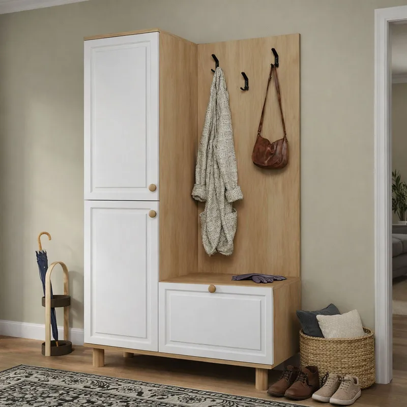Garderobestativ Hanah Home Forma (90 x 173 x 37 cm) Hvit eik, Hvit og eik