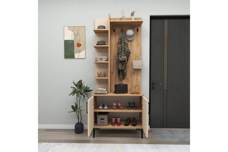 Garderobestativ Windholm Atlantic Furu / Beige - Beige/Lysfarget tre - Møbler - Gangmøbler - Møbelsett til gang & entre