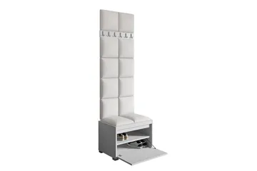 Grawis Sittebenk med 6-pk Veggdekorasjon 60x30 cm - Hvit - Møbler - Gangmøbler - Møbelsett til gang & entre