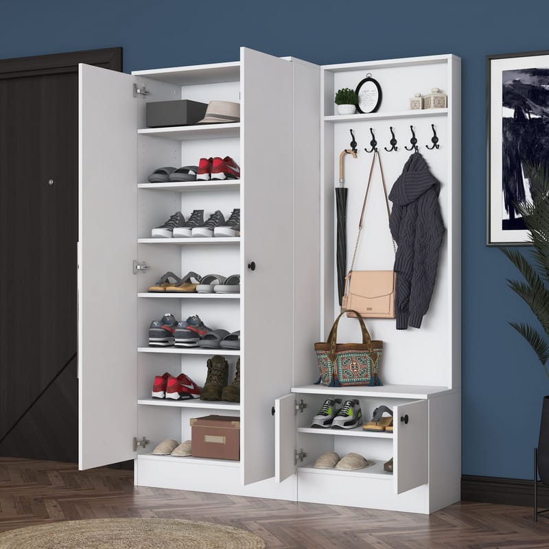 Hallstativ Wallxpert Eska (139,6 x 182,8 x 37,5 cm) Hvit - Hvit - Møbler - Gangmøbler - Møbelsett til gang & entre