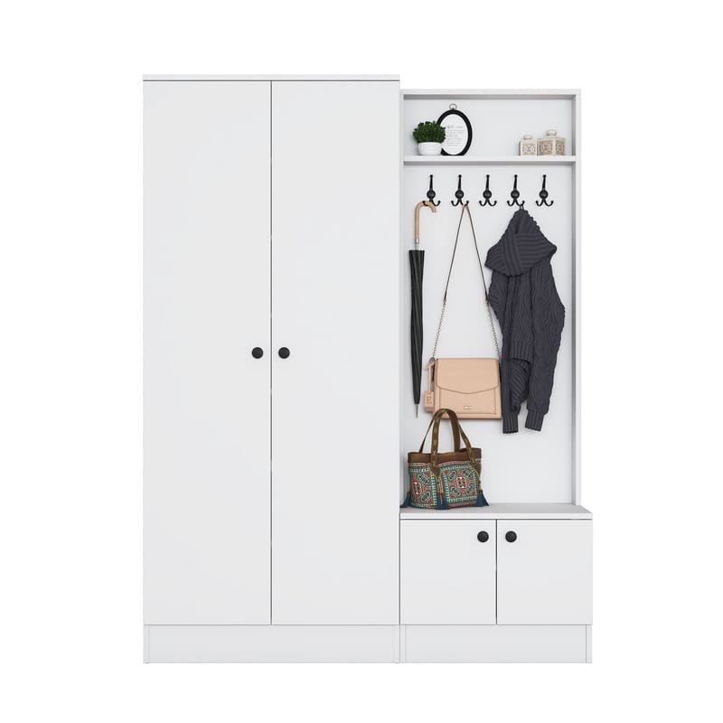 Hallstativ Wallxpert Eska (139,6 x 182,8 x 37,5 cm) Hvit - Hvit - Møbler - Gangmøbler - Møbelsett til gang & entre