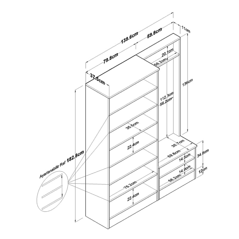 Hallstativ Wallxpert Eska (139,6 x 182,8 x 37,5 cm) Hvit - Hvit - Møbler - Gangmøbler - Møbelsett til gang & entre