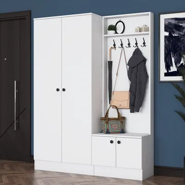Hallstativ Wallxpert Eska (139,6 x 182,8 x 37,5 cm) Hvit - Hvit - Møbler - Gangmøbler - Møbelsett til gang & entre