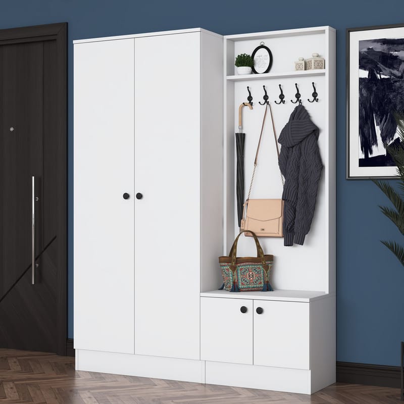 Hallstativ Wallxpert Eska (139,6 x 182,8 x 37,5 cm) Hvit - Hvit - Møbler - Gangmøbler - Møbelsett til gang & entre