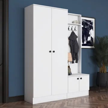 Hallstativ Wallxpert Eska (139,6 x 182,8 x 37,5 cm) Hvit - Hvit - Møbler - Gangmøbler - Møbelsett til gang & entre