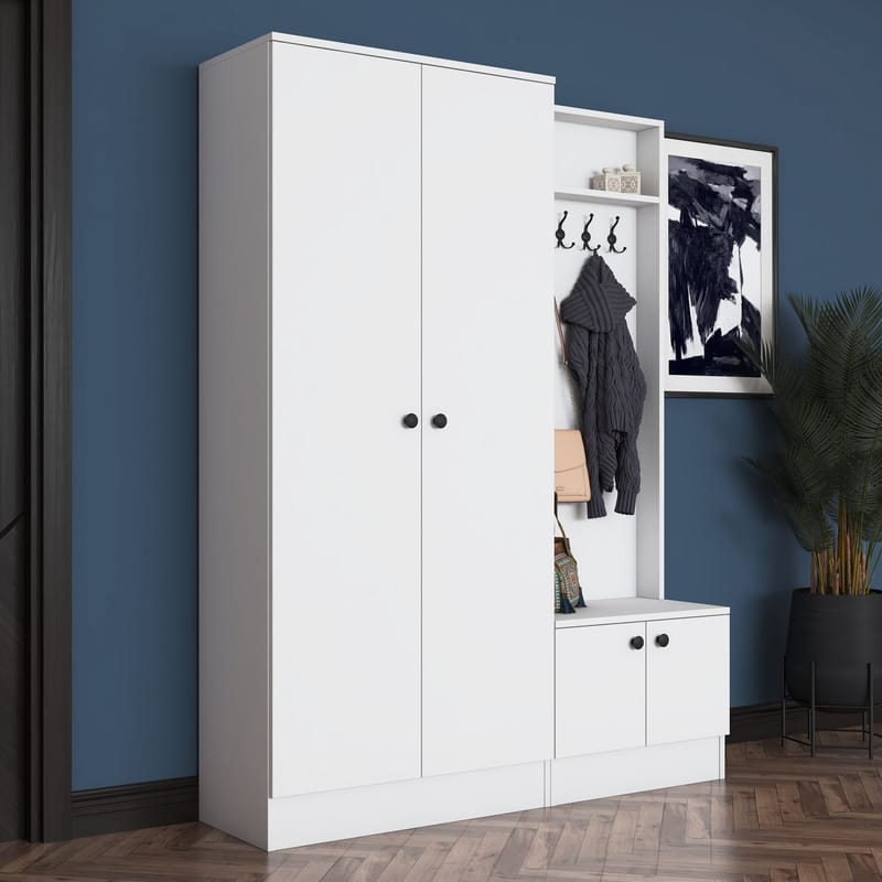 Hallstativ Wallxpert Eska (139,6 x 182,8 x 37,5 cm) Hvit - Hvit - Møbler - Gangmøbler - Møbelsett til gang & entre