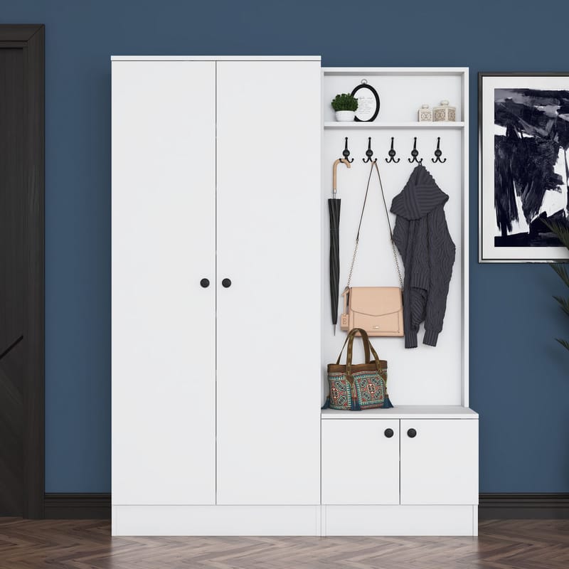 Hallstativ Wallxpert Eska (139,6 x 182,8 x 37,5 cm) Hvit - Hvit - Møbler - Gangmøbler - Møbelsett til gang & entre