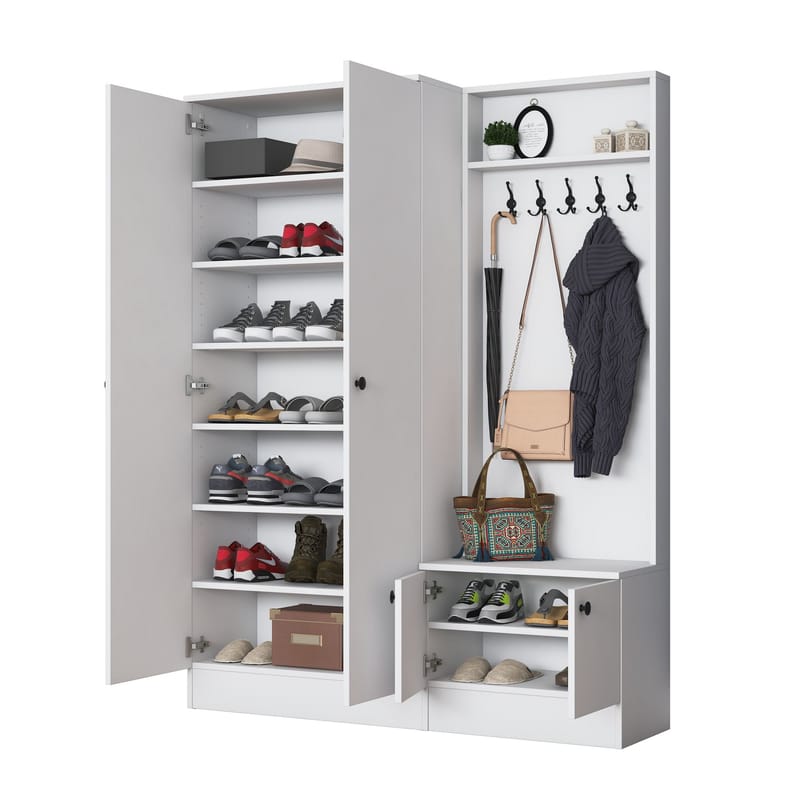 Hallstativ Wallxpert Eska (139,6 x 182,8 x 37,5 cm) Hvit - Hvit - Møbler - Gangmøbler - Møbelsett til gang & entre