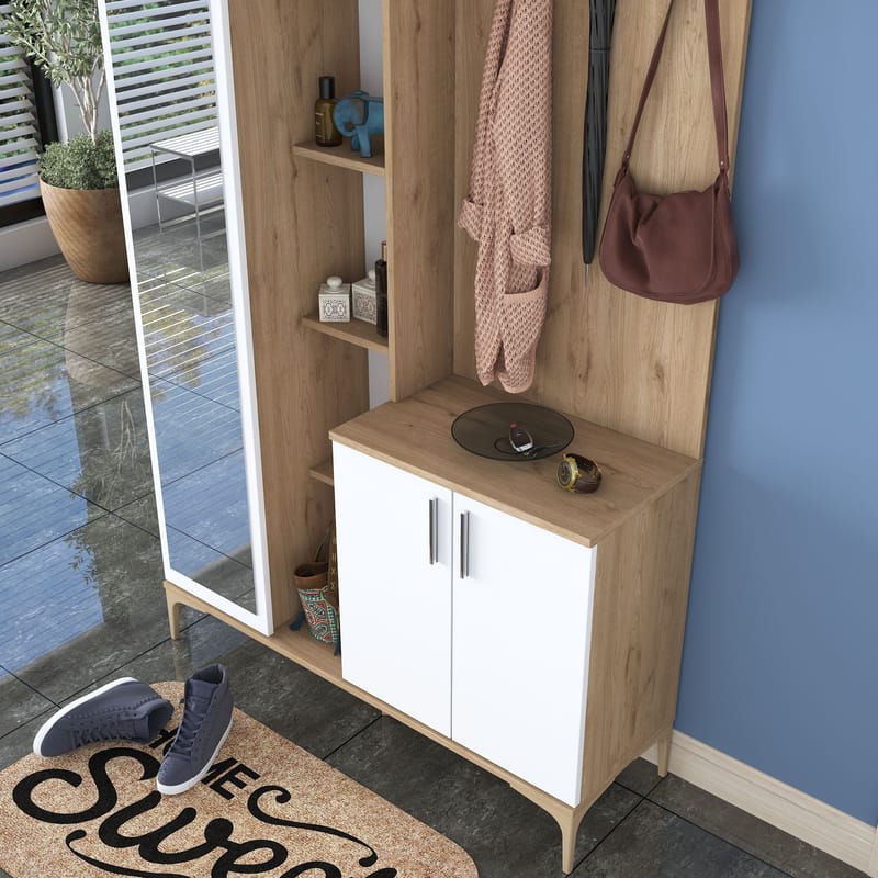 Hallstativ Wallxpert Fenn EA120 (120 x 240 x 37,5 cm) Valnøtt hvit - Valnøtt og hvit - Møbler - Gangmøbler - Møbelsett til gang & entre