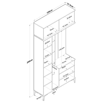 Hallstativ Wallxpert Fenn EA120 (120 x 240 x 37,5 cm) Valnøtt hvit - Valnøtt og hvit - Møbler - Gangmøbler - Møbelsett til gang & entre