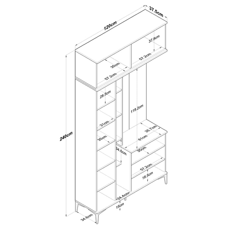 Hallstativ Wallxpert Fenn EA120 (120 x 240 x 37,5 cm) Valnøtt hvit - Valnøtt og hvit - Møbler - Gangmøbler - Møbelsett til gang & entre