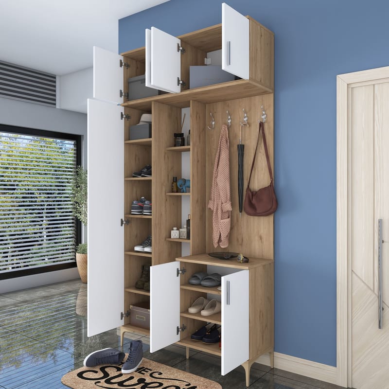 Hallstativ Wallxpert Fenn EA120 (120 x 240 x 37,5 cm) Valnøtt hvit - Valnøtt og hvit - Møbler - Gangmøbler - Møbelsett til gang & entre