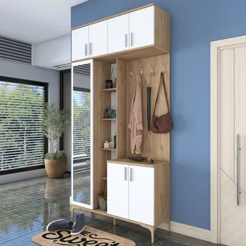 Hallstativ Wallxpert Fenn EA120 (120 x 240 x 37,5 cm) Valnøtt hvit - Valnøtt og hvit - Møbler - Gangmøbler - Møbelsett til gang & entre
