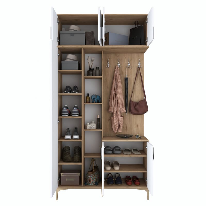 Hallstativ Wallxpert Fenn EA120 (120 x 240 x 37,5 cm) Valnøtt hvit - Valnøtt og hvit - Møbler - Gangmøbler - Møbelsett til gang & entre