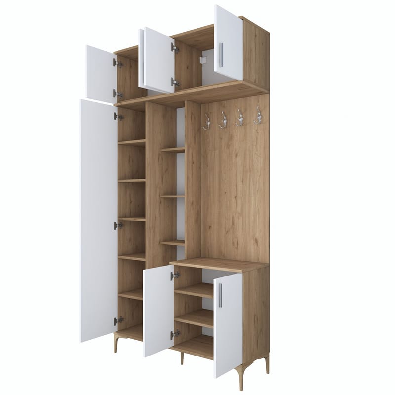 Hallstativ Wallxpert Fenn EA120 (120 x 240 x 37,5 cm) Valnøtt hvit - Valnøtt og hvit - Møbler - Gangmøbler - Møbelsett til gang & entre