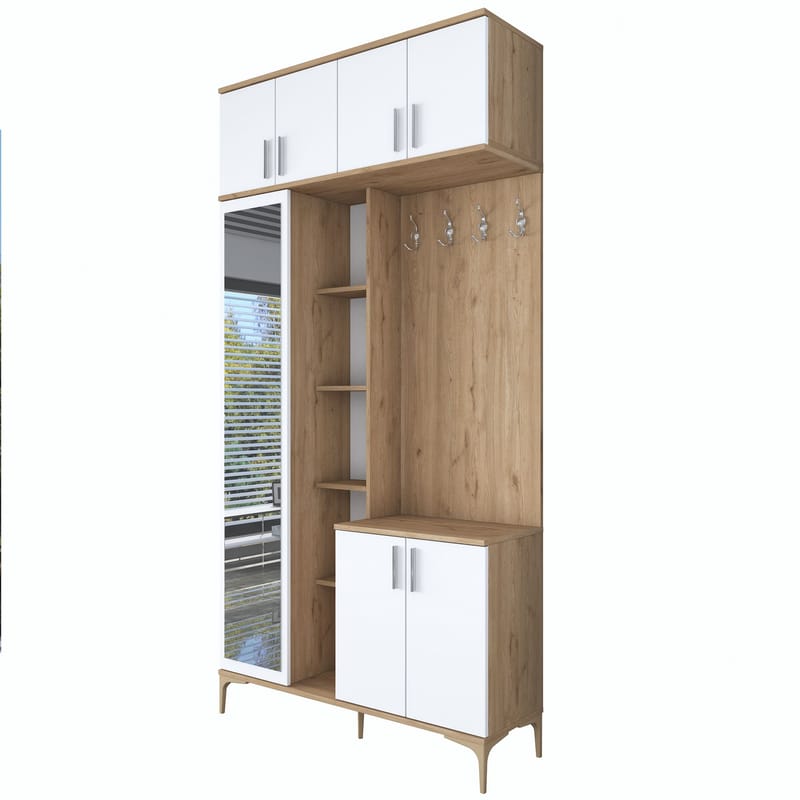 Hallstativ Wallxpert Fenn EA120 (120 x 240 x 37,5 cm) Valnøtt hvit - Valnøtt og hvit - Møbler - Gangmøbler - Møbelsett til gang & entre