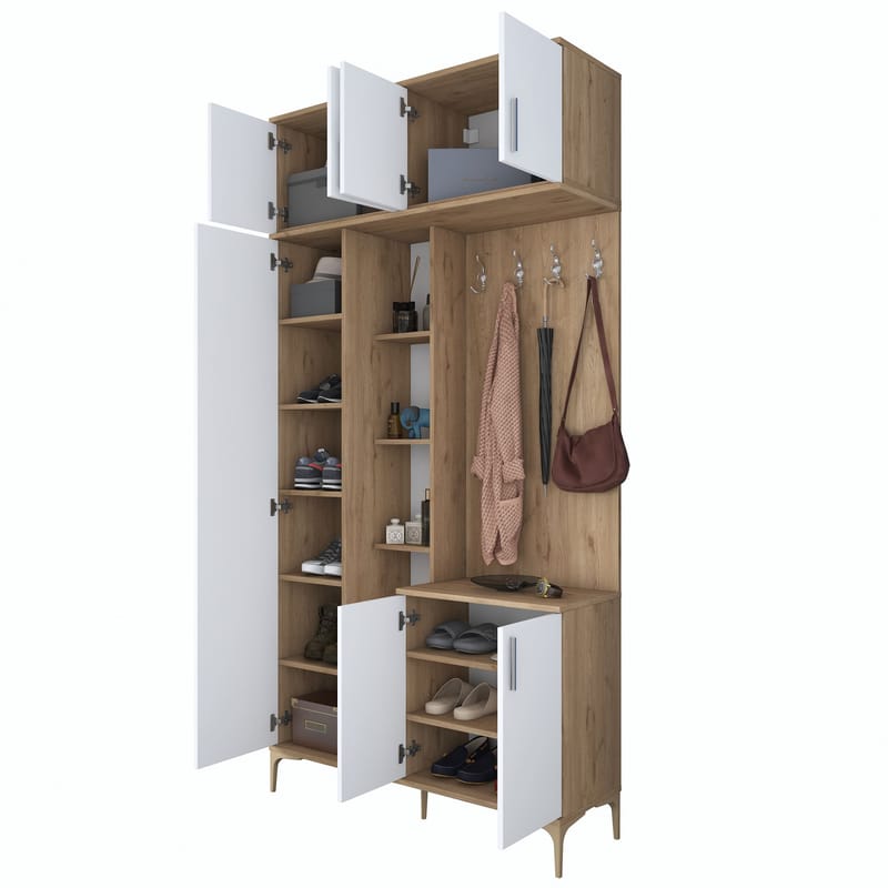 Hallstativ Wallxpert Fenn EA120 (120 x 240 x 37,5 cm) Valnøtt hvit - Valnøtt og hvit - Møbler - Gangmøbler - Møbelsett til gang & entre