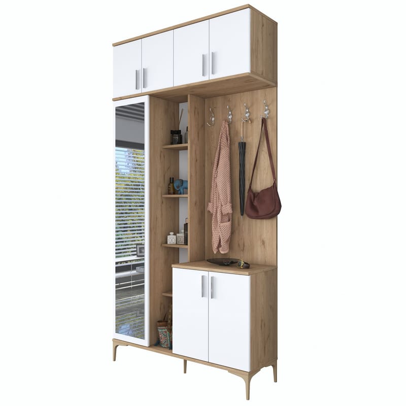 Hallstativ Wallxpert Fenn EA120 (120 x 240 x 37,5 cm) Valnøtt hvit - Valnøtt og hvit - Møbler - Gangmøbler - Møbelsett til gang & entre