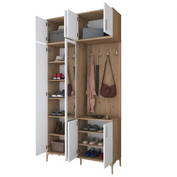 Hallstativ Wallxpert Fenn EA153 (120 x 240 x 37,5 cm) valnøtt hvit - Valnøtt og hvit - Møbler - Gangmøbler - Møbelsett til gang & entre