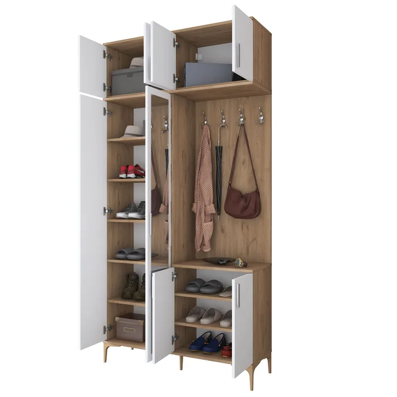 Hallstativ Wallxpert Fenn EA153 (120 x 240 x 37,5 cm) valnøtt hvit - Valnøtt og hvit - Møbler - Gangmøbler - Møbelsett til gang & entre