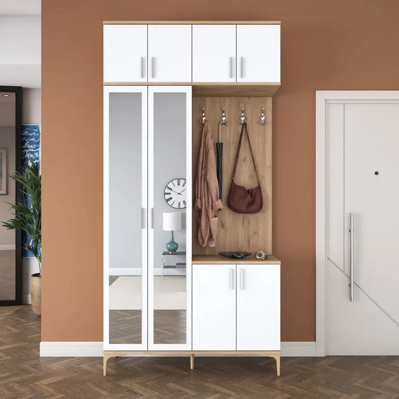 Hallstativ Wallxpert Fenn EA153 (120 x 240 x 37,5 cm) valnøtt hvit - Valnøtt og hvit - Møbler - Gangmøbler - Møbelsett til gang & entre