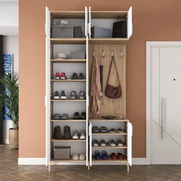Hallstativ Wallxpert Fenn EA153 (120 x 240 x 37,5 cm) valnøtt hvit - Valnøtt og hvit - Møbler - Gangmøbler - Møbelsett til gang & entre